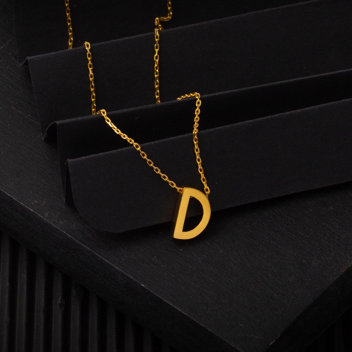 22K Yellow Gold D Initial Necklace