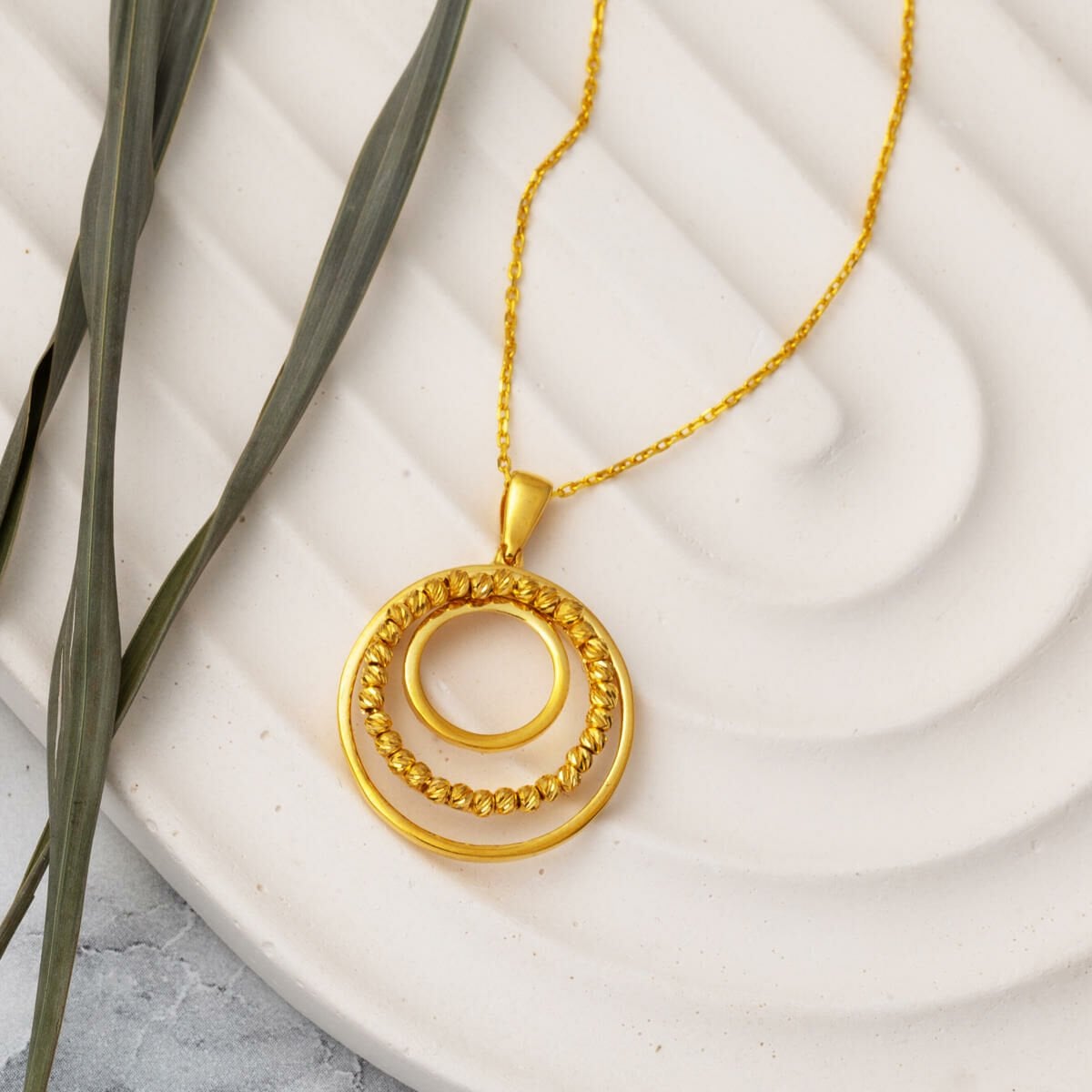22K Yellow Gold Gold Bead Hoop Necklace