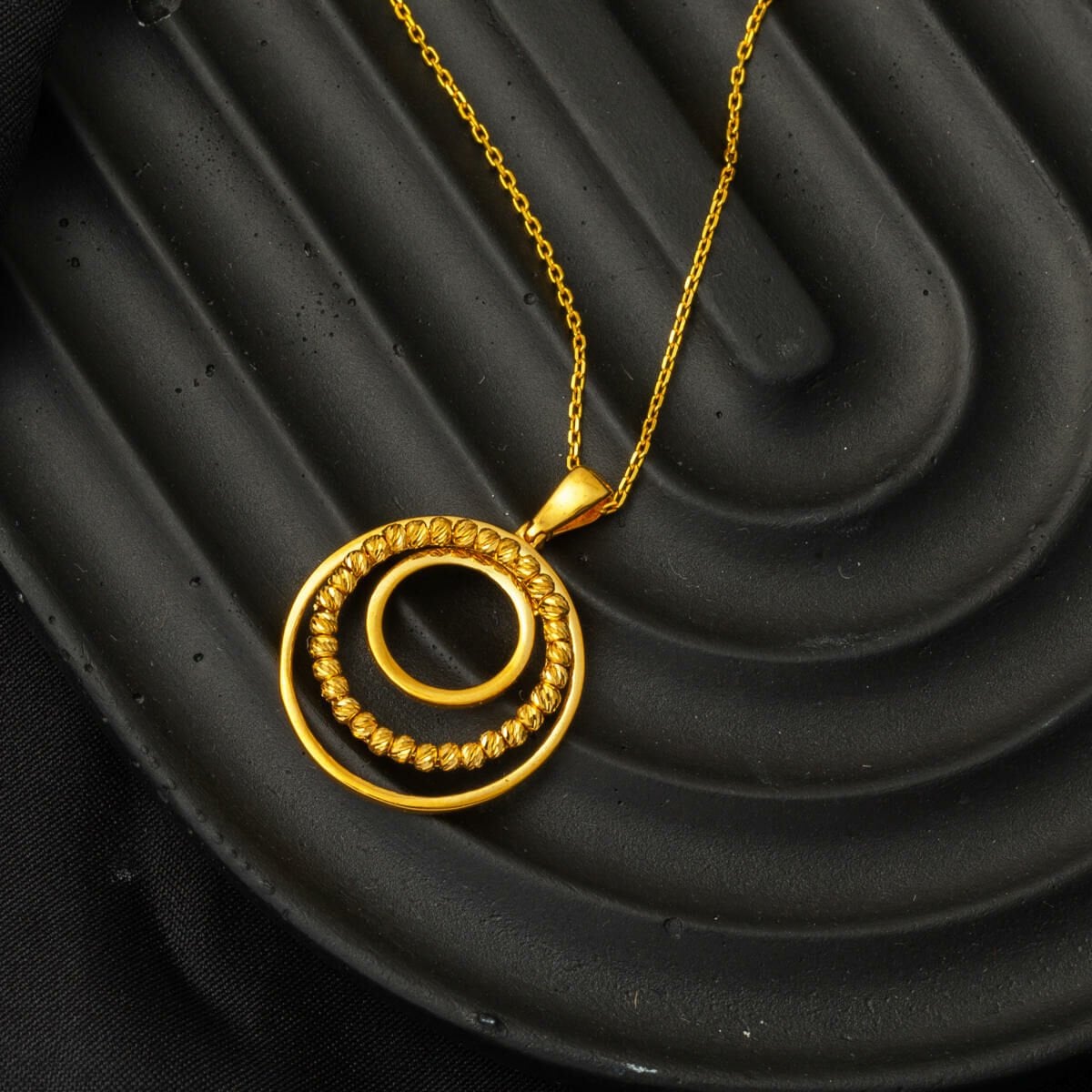 22K Yellow Gold Gold Bead Hoop Necklace