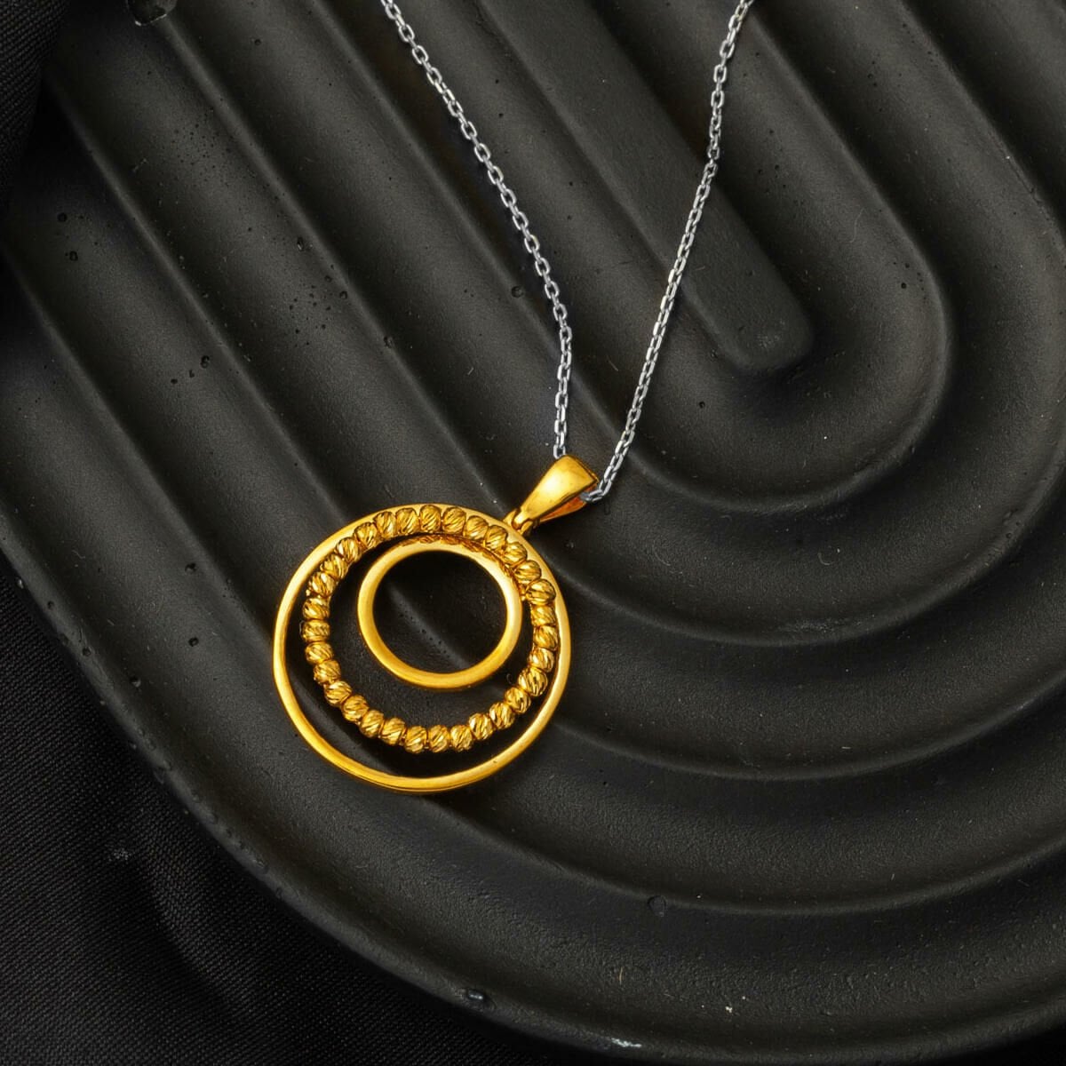 22K Yellow Gold Gold Bead Hoop Pendant