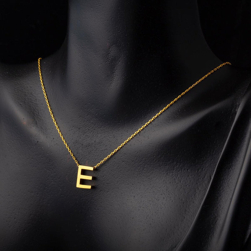 22K Yellow Gold E Initial Necklace