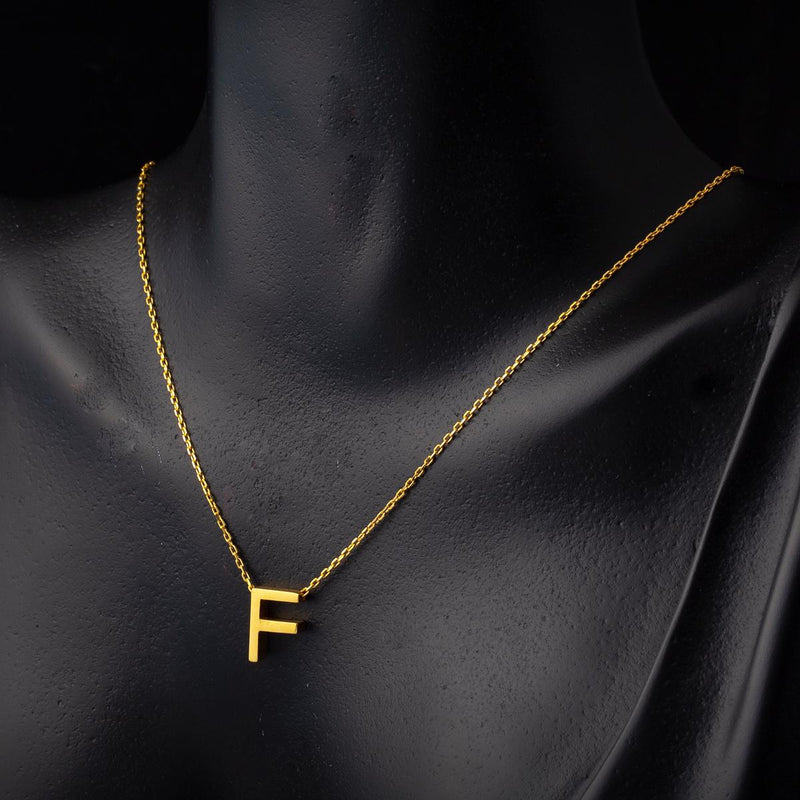 22K Yellow Gold F Initial Necklace