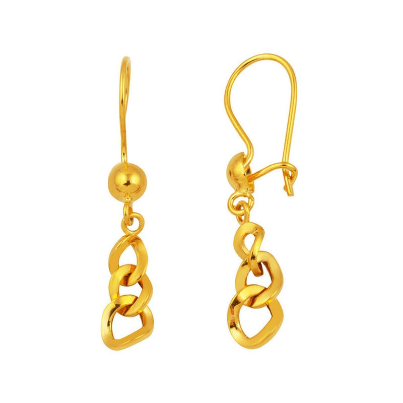 22K Yellow Gold Curb Chain Dangle Earrings