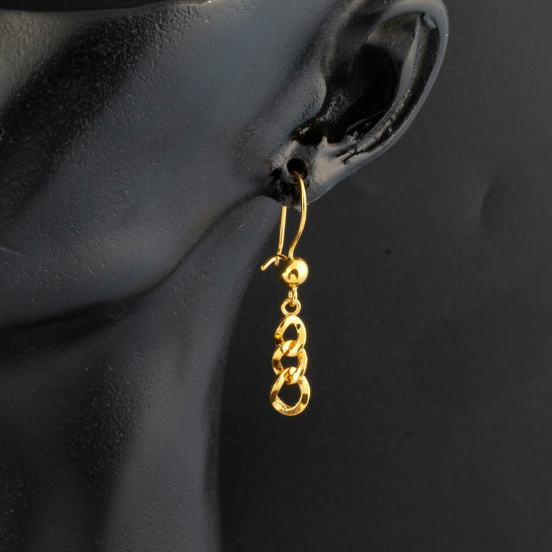 22K Yellow Gold Curb Chain Dangle Earrings