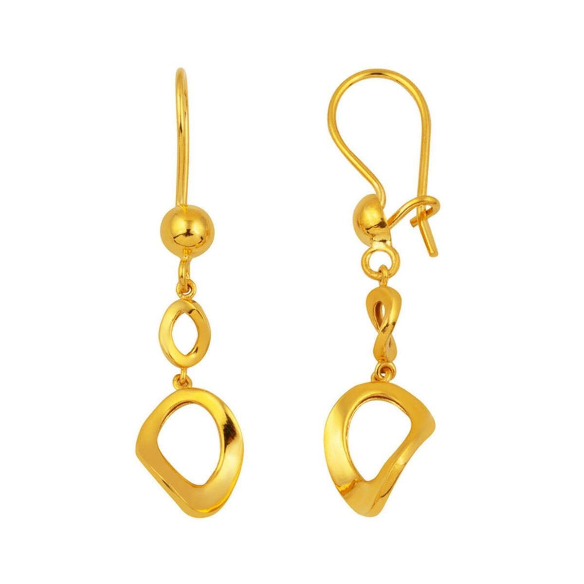 22K Yellow Gold Hoop Dangle Earrings