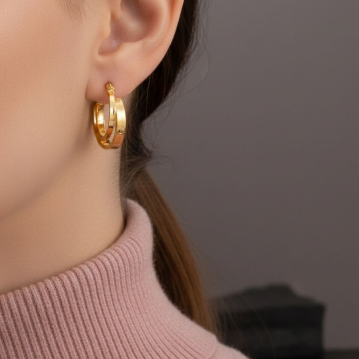 22K Yellow Gold Designer Inspired Minimalist Hoop Earrings
