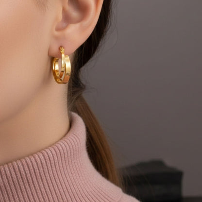 22K Yellow Gold Designer Inspired Minimalist Hoop Earrings