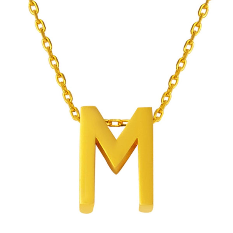 22K Yellow Gold M Initial Necklace