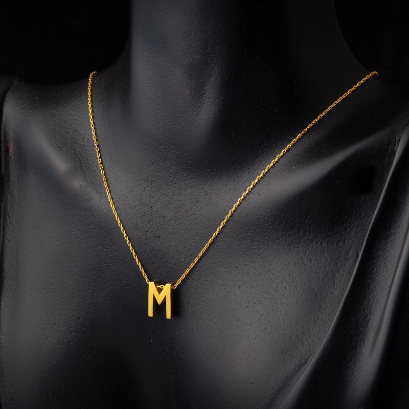 22K Yellow Gold M Initial Necklace