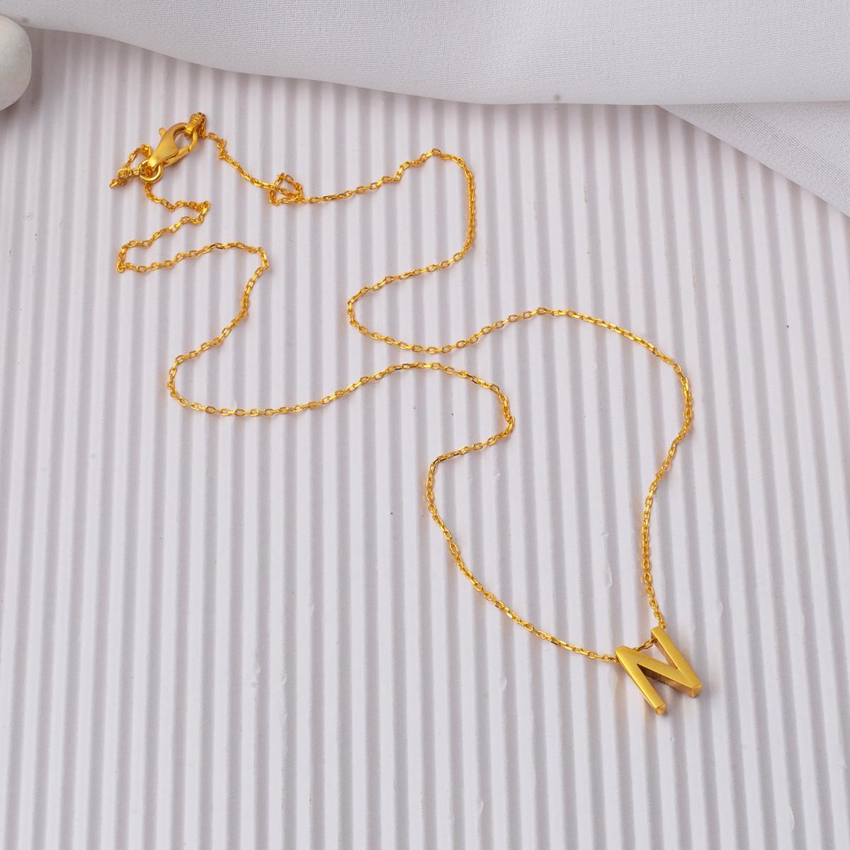 22K Yellow Gold Initial N Necklace