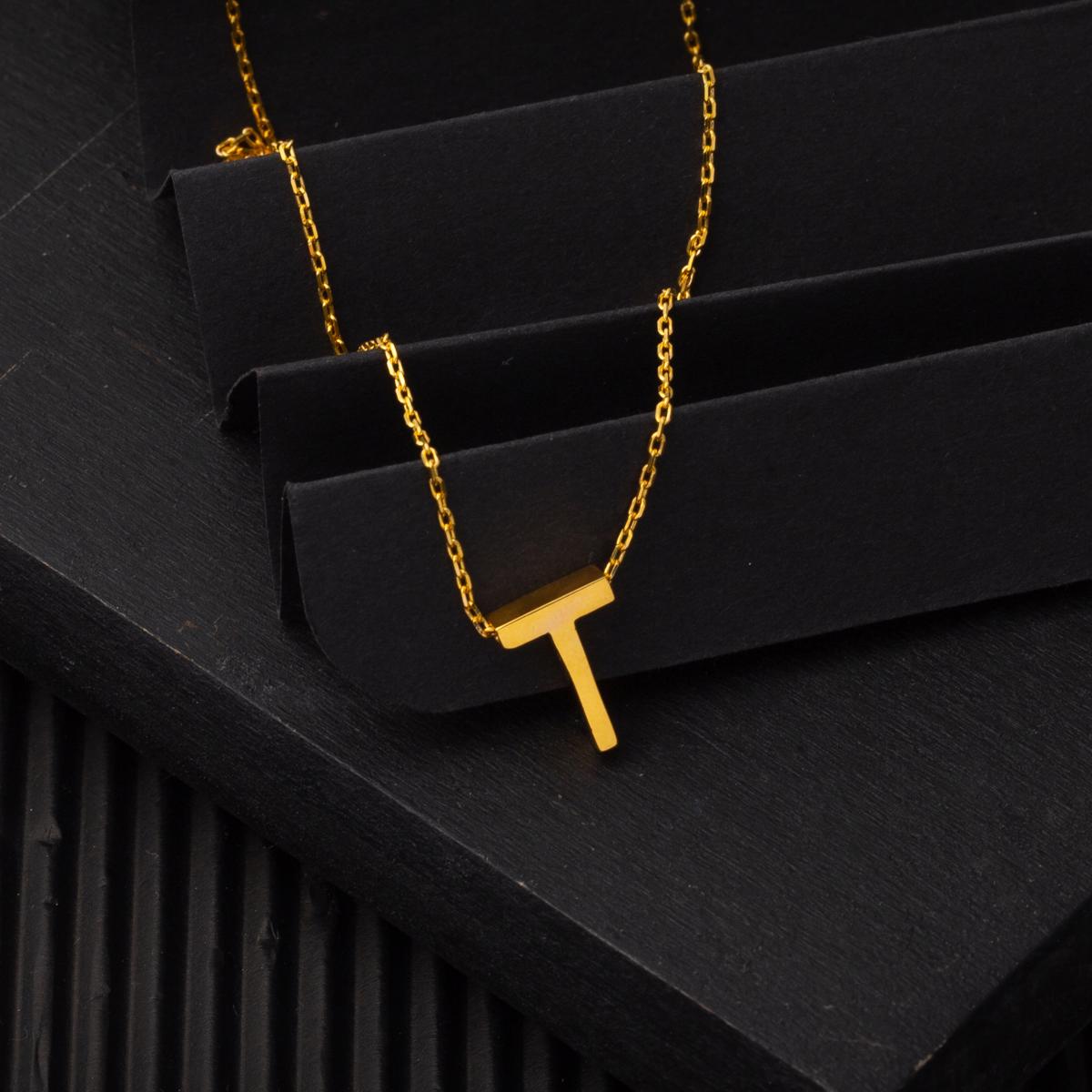 22K Yellow Gold T Initial Necklace