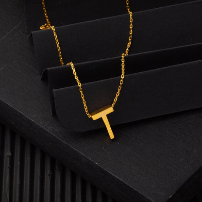 22K Yellow Gold T Initial Necklace