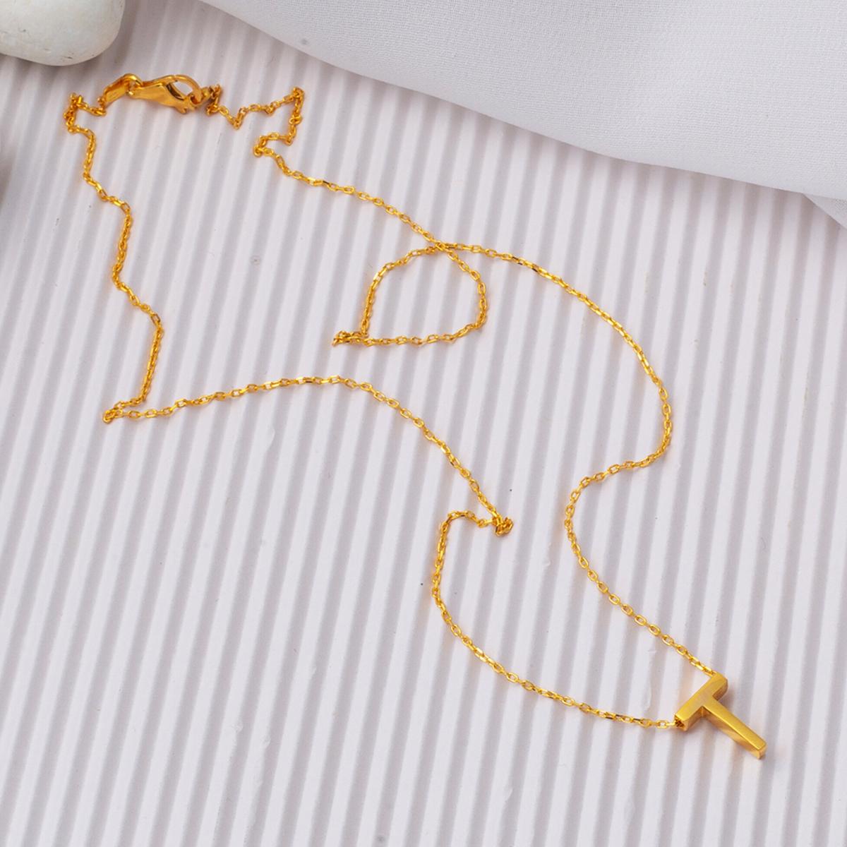 22K Yellow Gold T Initial Necklace