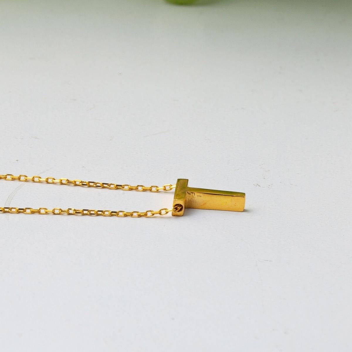 22K Yellow Gold T Initial Necklace