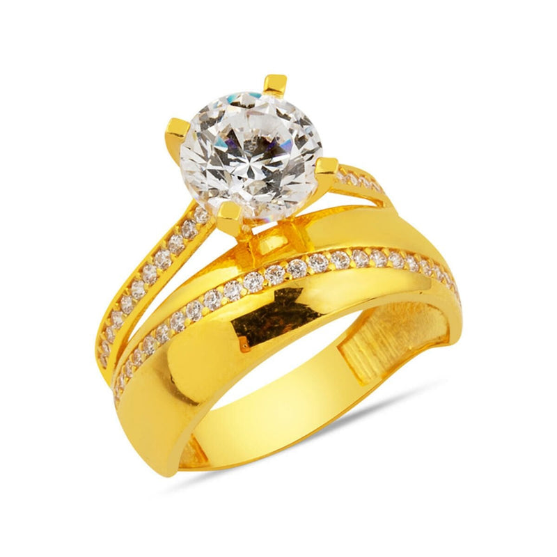 22K Yellow Gold Solitaire Wedding Band Cubic Zirconia Ring