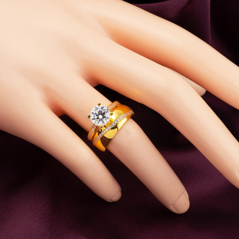 22K Yellow Gold Solitaire Wedding Band Cubic Zirconia Ring