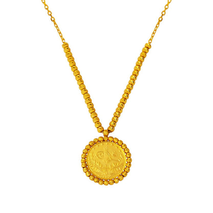 22K Yellow Gold Half Ottoman Resat Coin Gold Bead Necklace