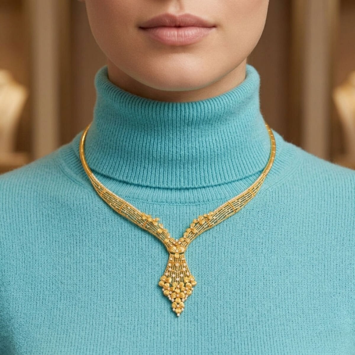 22K Yellow Gold Floral Jewelry Set