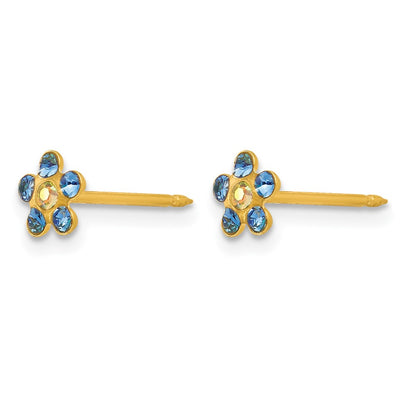 14K Yellow Gold Blue/aurora Borealis Crystal Flower Earrings