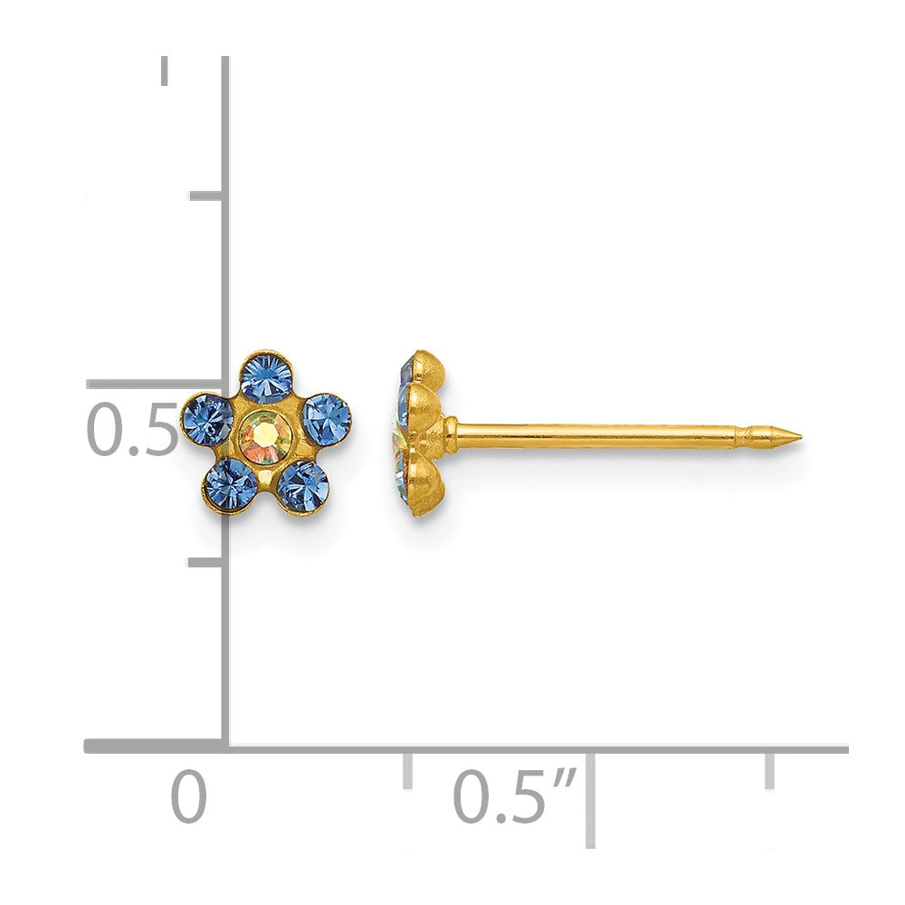 14K Yellow Gold Blue/aurora Borealis Crystal Flower Earrings