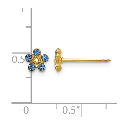 14K Yellow Gold Blue/aurora Borealis Crystal Flower Earrings
