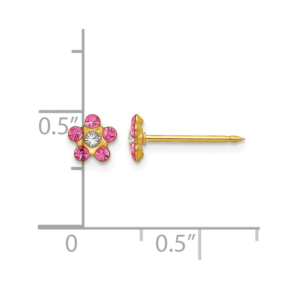14K Yellow Gold Rose/aurora Borealis Crystal Flower Earrings