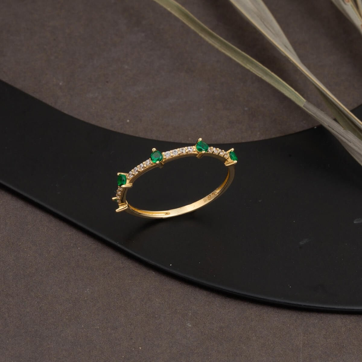 14K Yellow Gold Half Eternity Green Cubic Zirconia Ring
