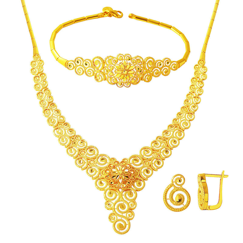 14K Yellow Gold Cleopatra Engraved Wedding Set
