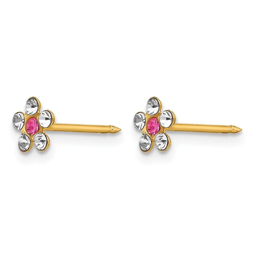 14K Yellow Gold Clear/rose Crystal Flower Earrings
