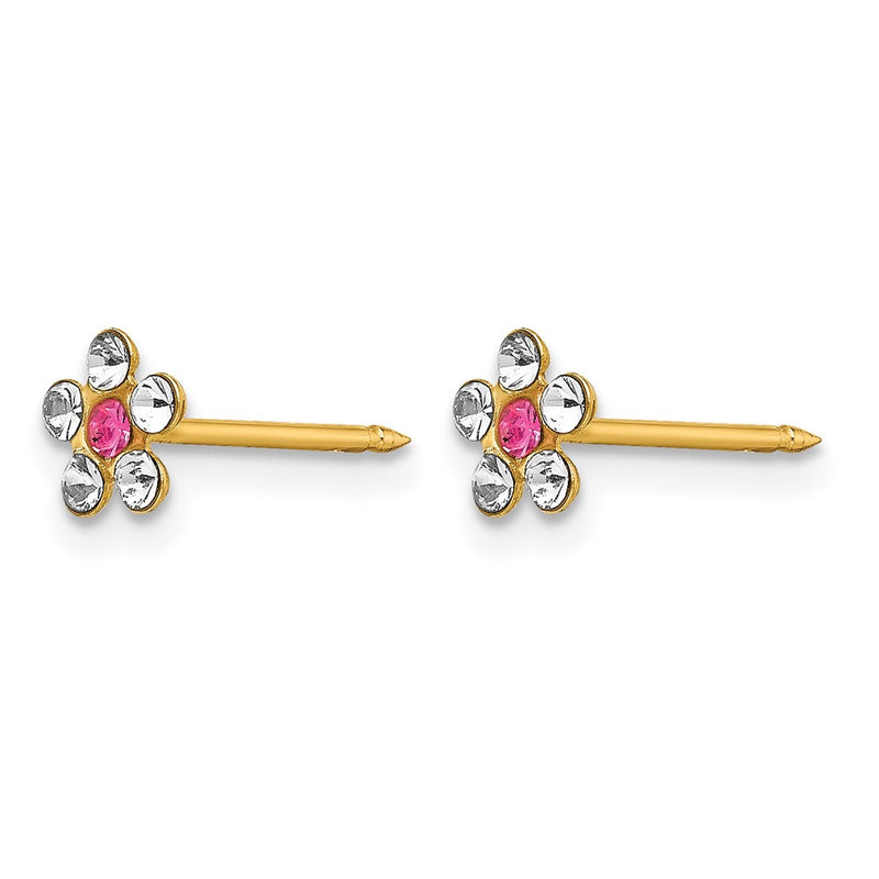 14K Yellow Gold Clear/rose Crystal Flower Earrings