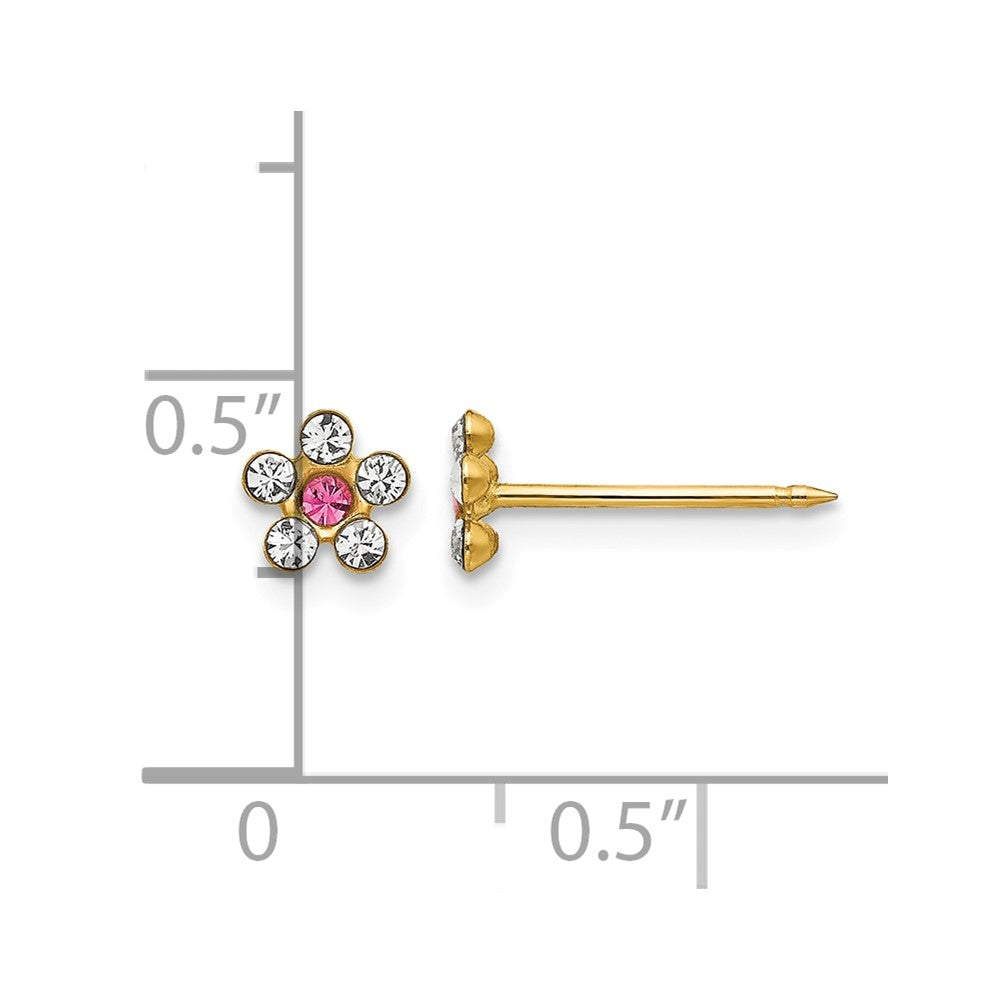 14K Yellow Gold Clear/rose Crystal Flower Earrings