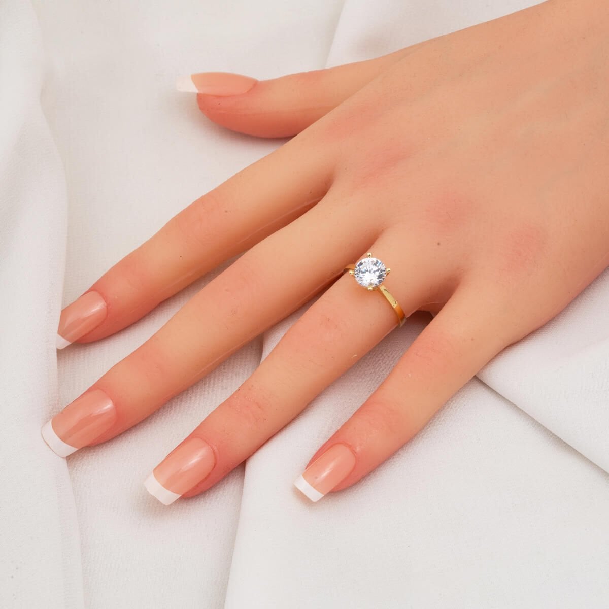14K Yellow Gold Crown Solitaire Cubic Zirconia Ring