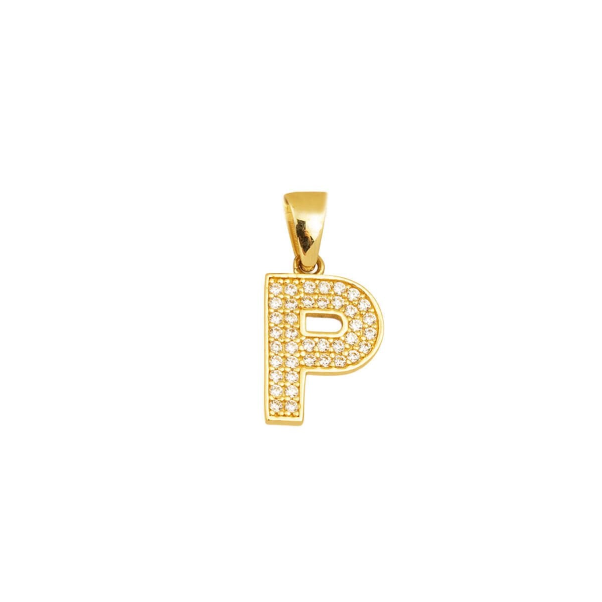 14K Yellow Gold Initial P Cubic Zirconia Pendant