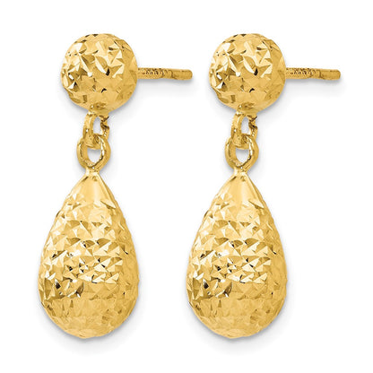 14K Yellow Gold D/C Post Dangle Earrings