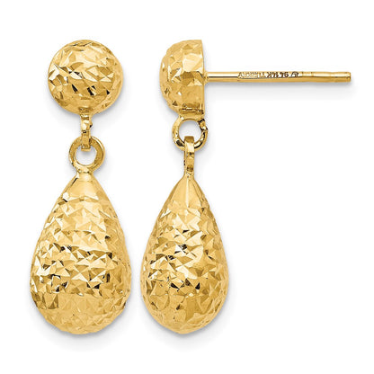 14K Yellow Gold D/C Post Dangle Earrings