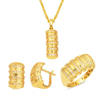14K Yellow Gold Row Cubic Zirconia Jewelry Set