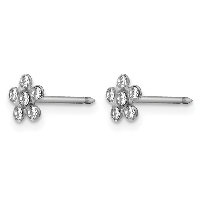 14K White Gold Clear Crystal Flower Earrings