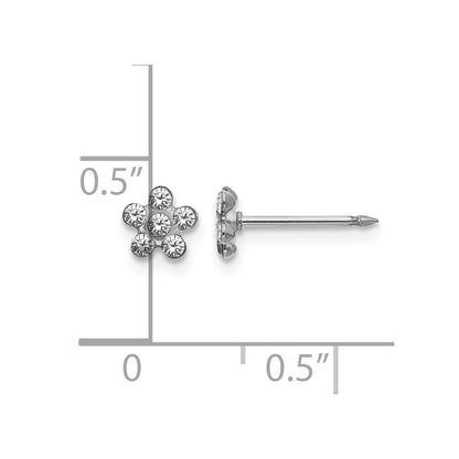 14K White Gold Clear Crystal Flower Earrings