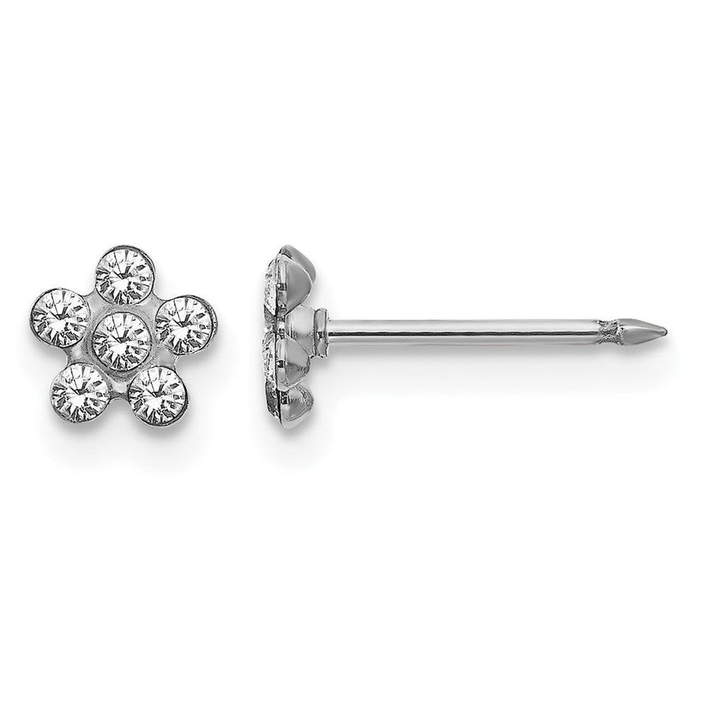 14K White Gold Clear Crystal Flower Earrings