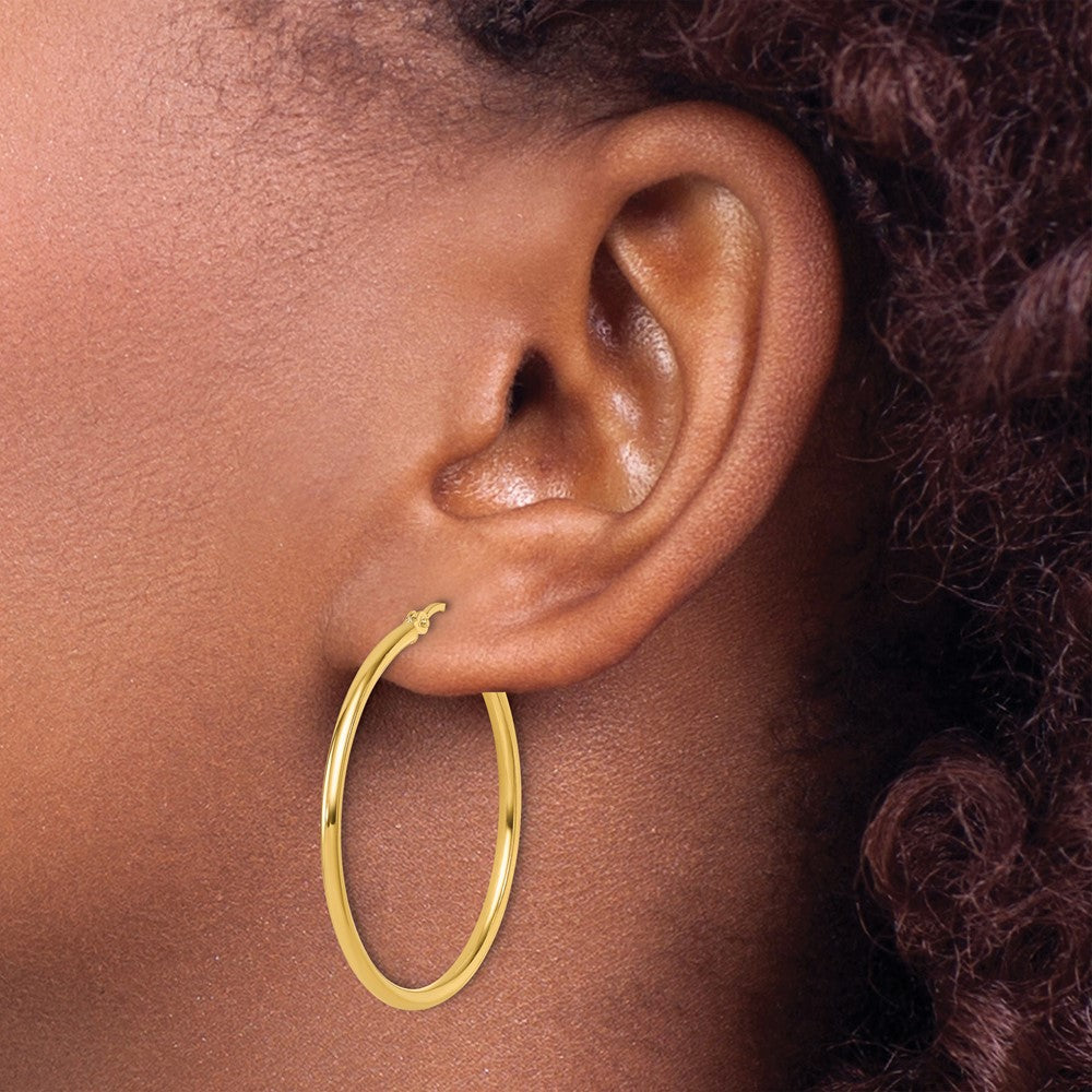 14K Yellow Gold Polished 2x35mm Hoop Earrings