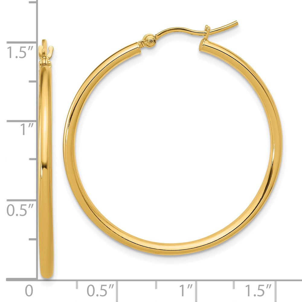 14K Yellow Gold Polished 2x35mm Hoop Earrings