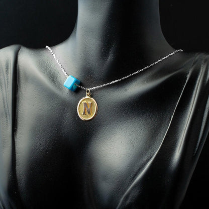 14K Yellow Gold Oval Initial N Pendant