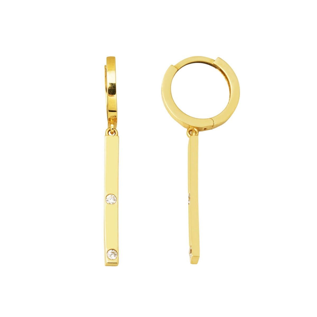 14K Yellow Gold Bar Dangle Cubic Zirconia Earrings
