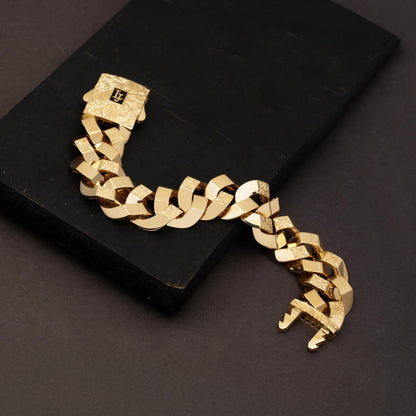 14K Yellow Gold Flower of Life Curb Cubic Zirconia Bracelet (40.19 g)