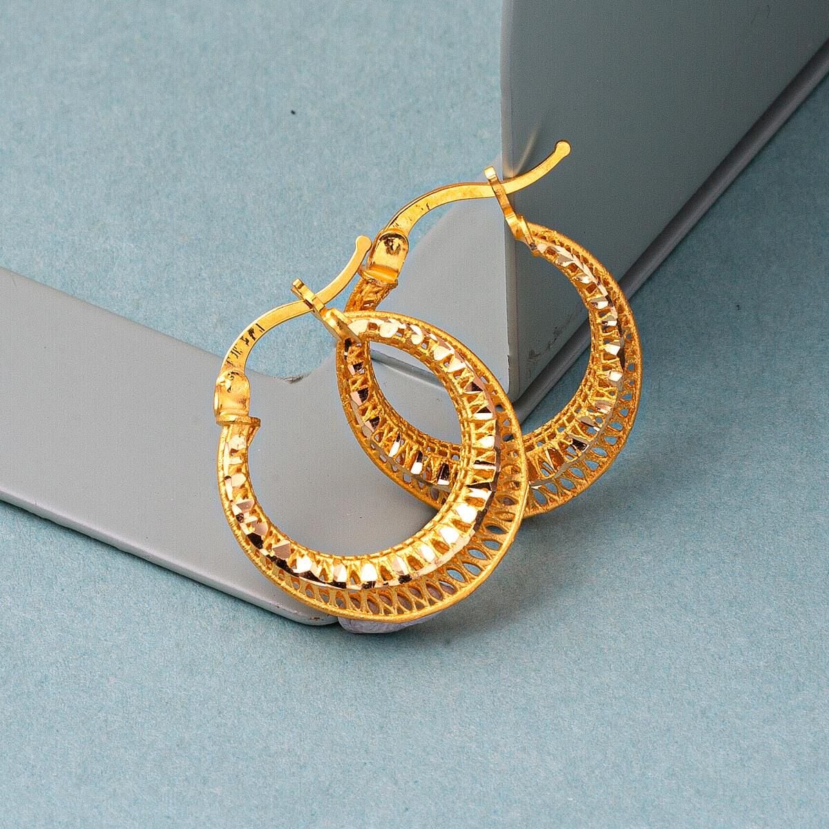 22K Yellow Gold Basket Hoop Earrings