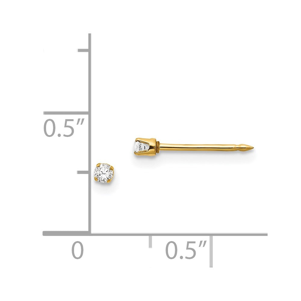 14K Yellow Gold 2mm CZ Earrings
