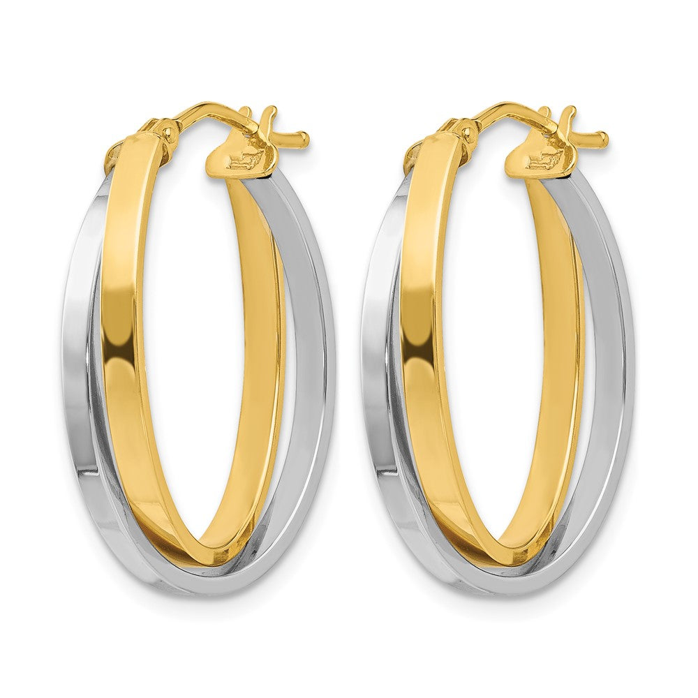 14K Yellow & Rhodium With Polished Hinged Hoop Earrings