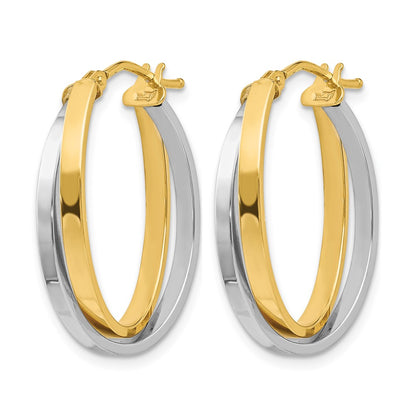 14K Yellow & Rhodium With Polished Hinged Hoop Earrings