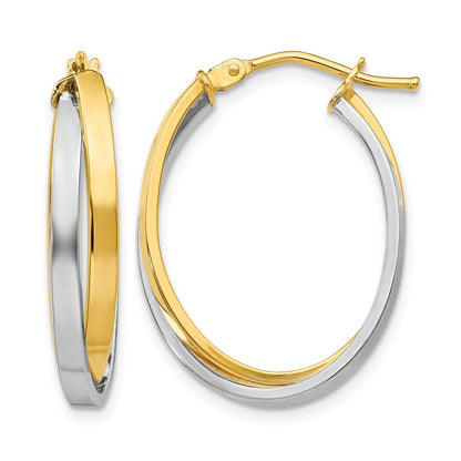 14K Yellow & Rhodium With Polished Hinged Hoop Earrings