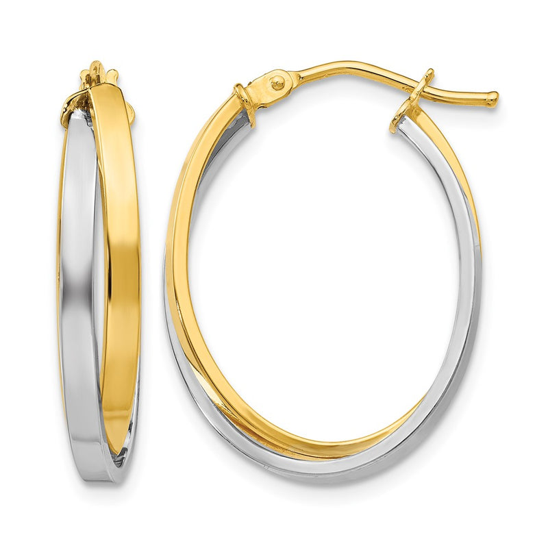 14K Yellow & Rhodium With Polished Hinged Hoop Earrings